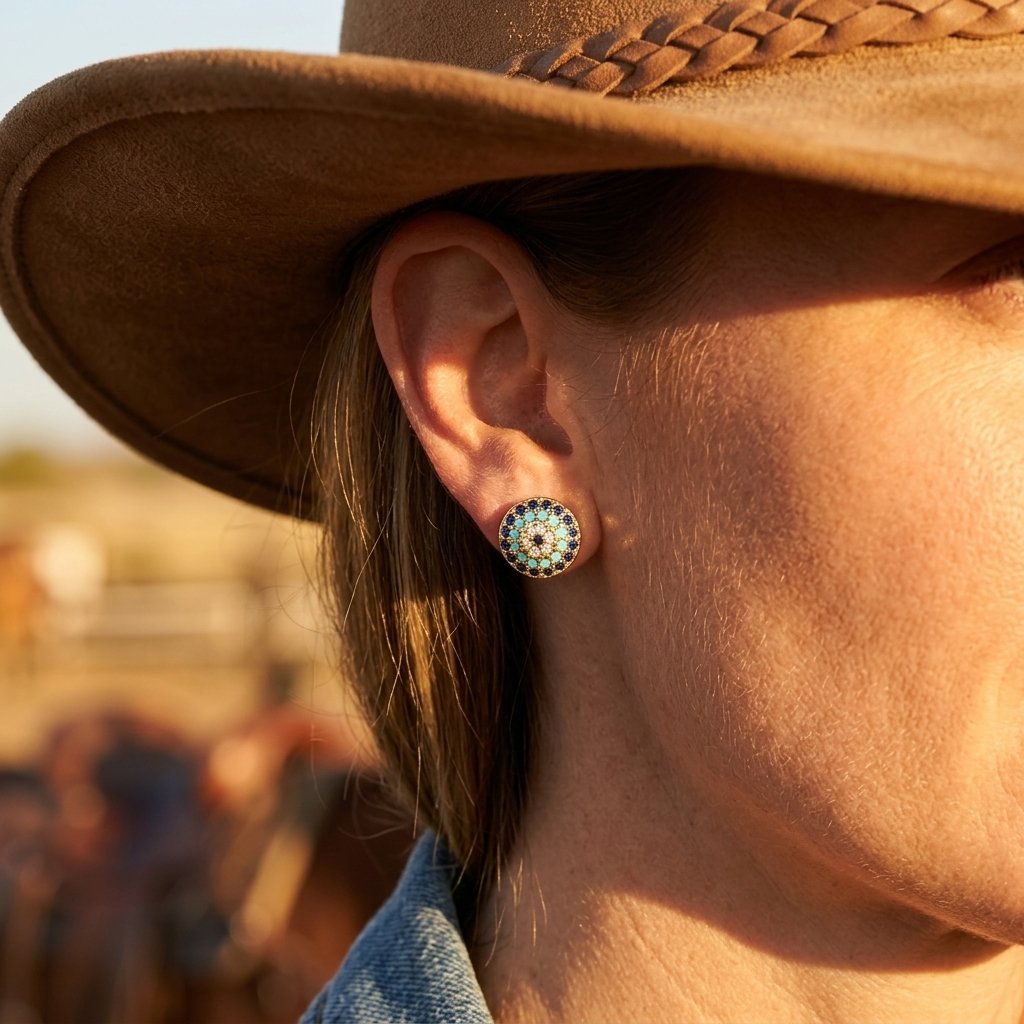Gold Turquoise Oval Zirconia Stud Earrings