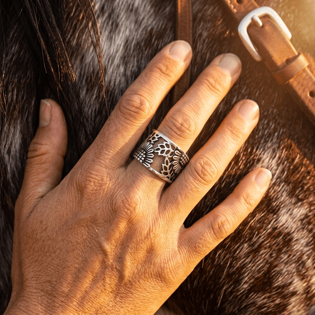 Bohemian Copper Hollow Sunflower Statement Ring