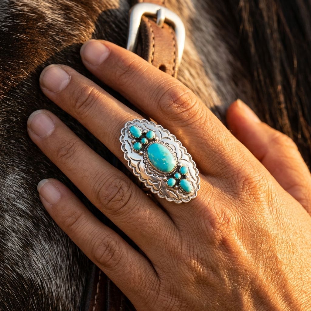 Vintage Silver Turquoise Filigree Ring