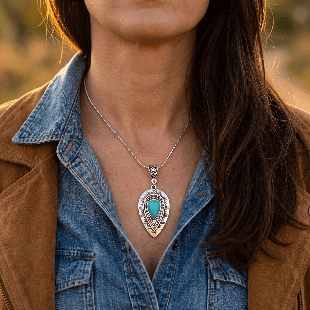 Vintage Turquoise Water Drop Pendant Necklace