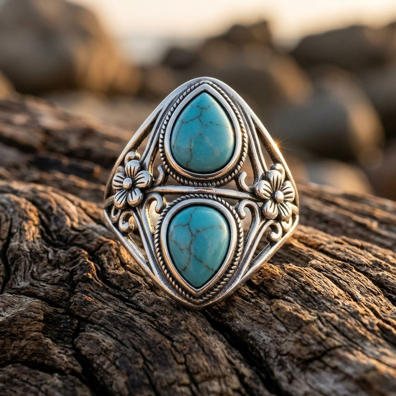 Vintage Silver Turquoise Teardrop Ring