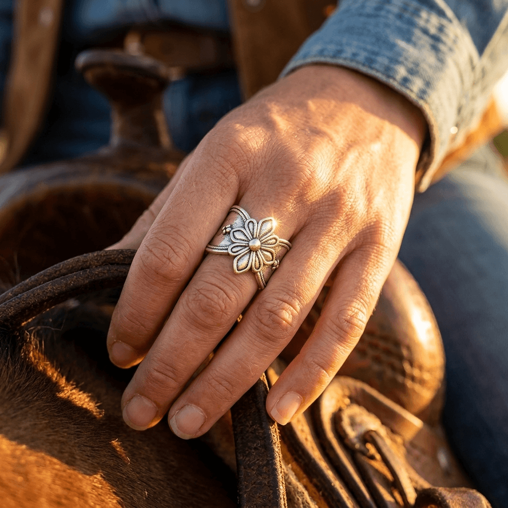 Vintage Boho Floral Wide Band Twisted Ring