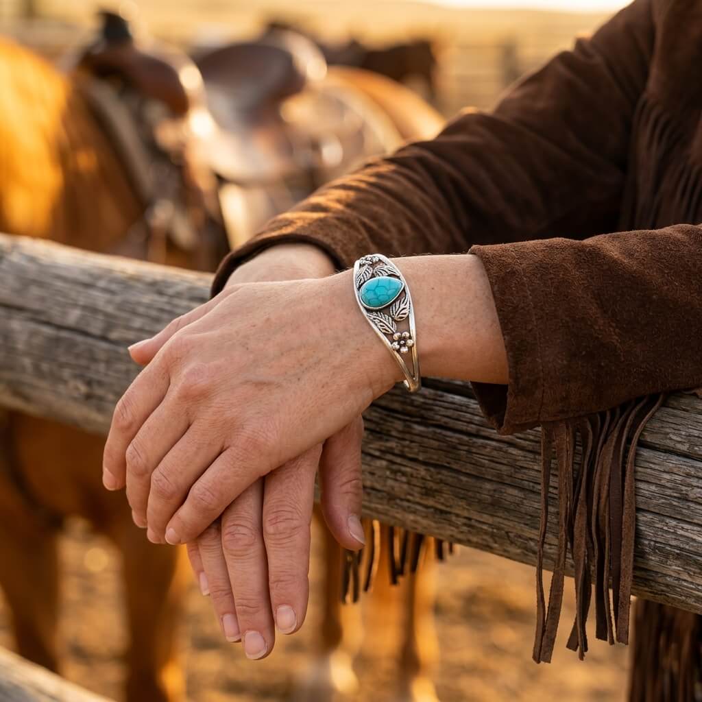 Silver Turquoise Open Statement Bracelet