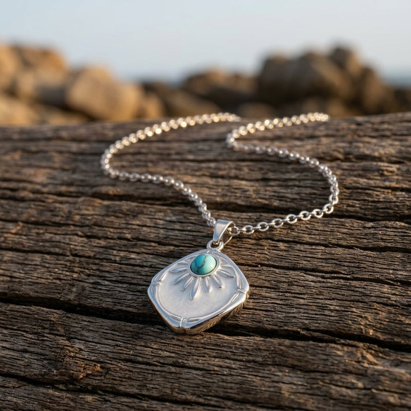 Boho Silver Turquoise Shell Necklace