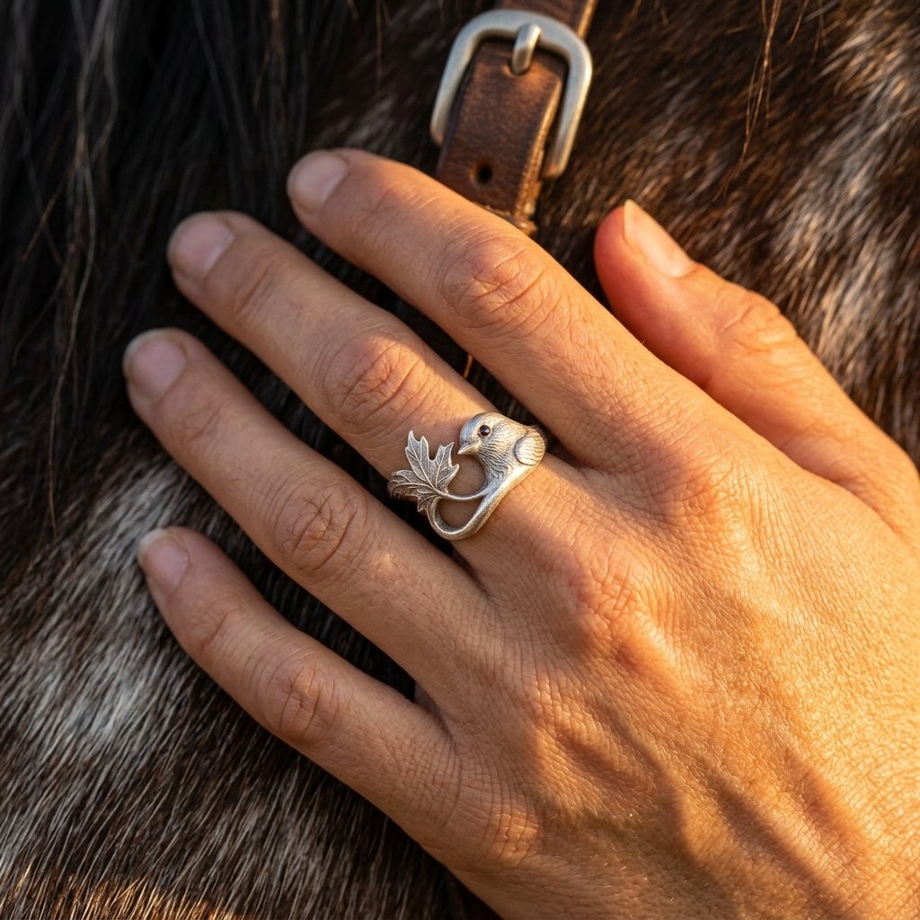 Vintage Silver Bird Maple Leaf Ring