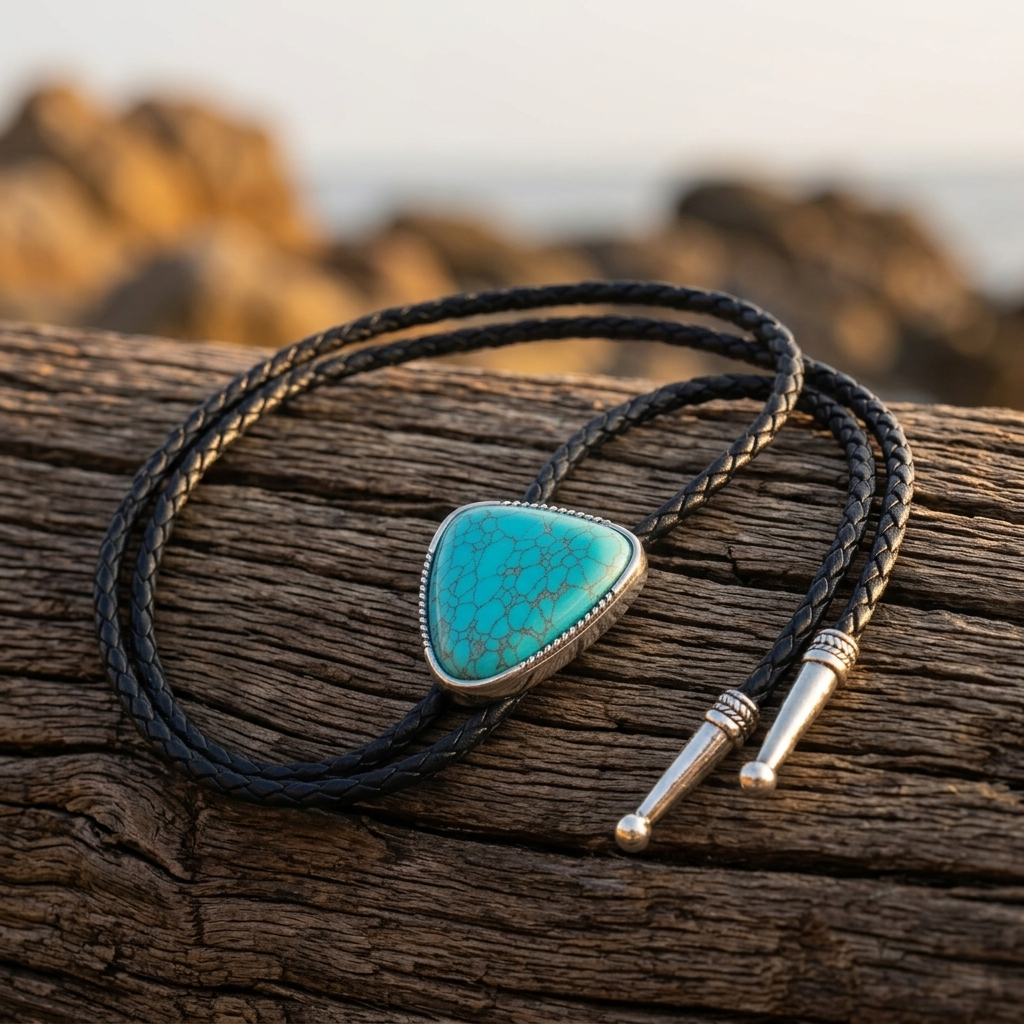 Western Style Turquoise Stone Bolo Tie Necklace