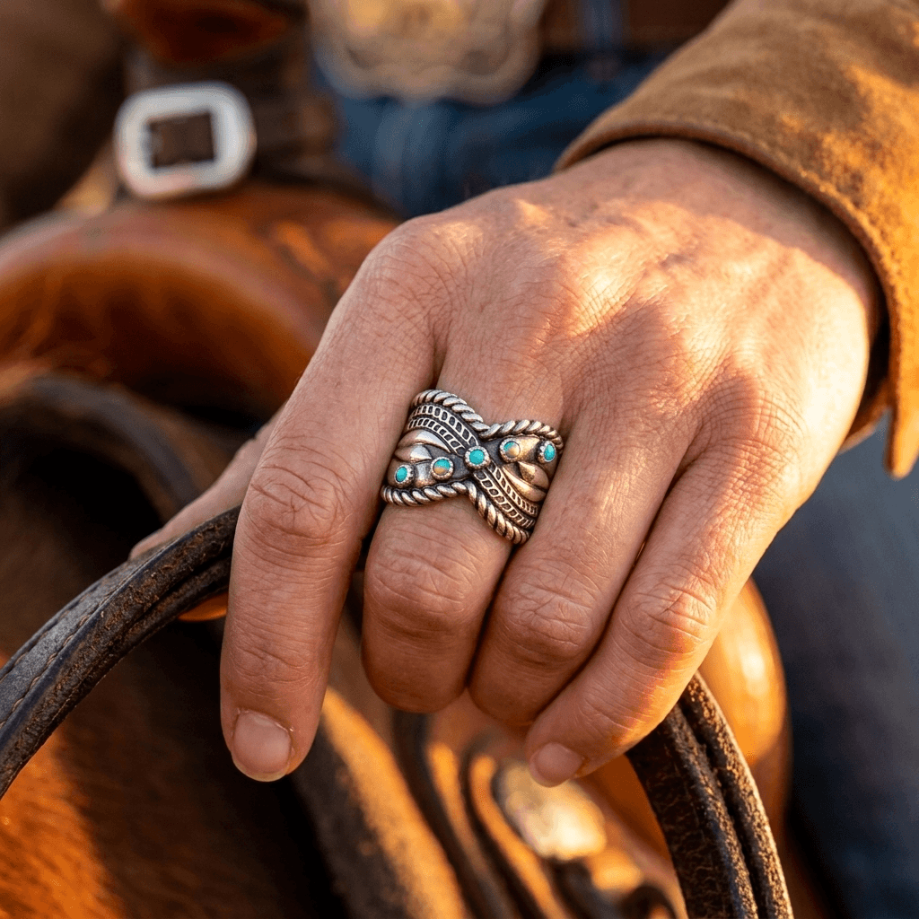 Bohemian Turquoise Inlay Wide Ring