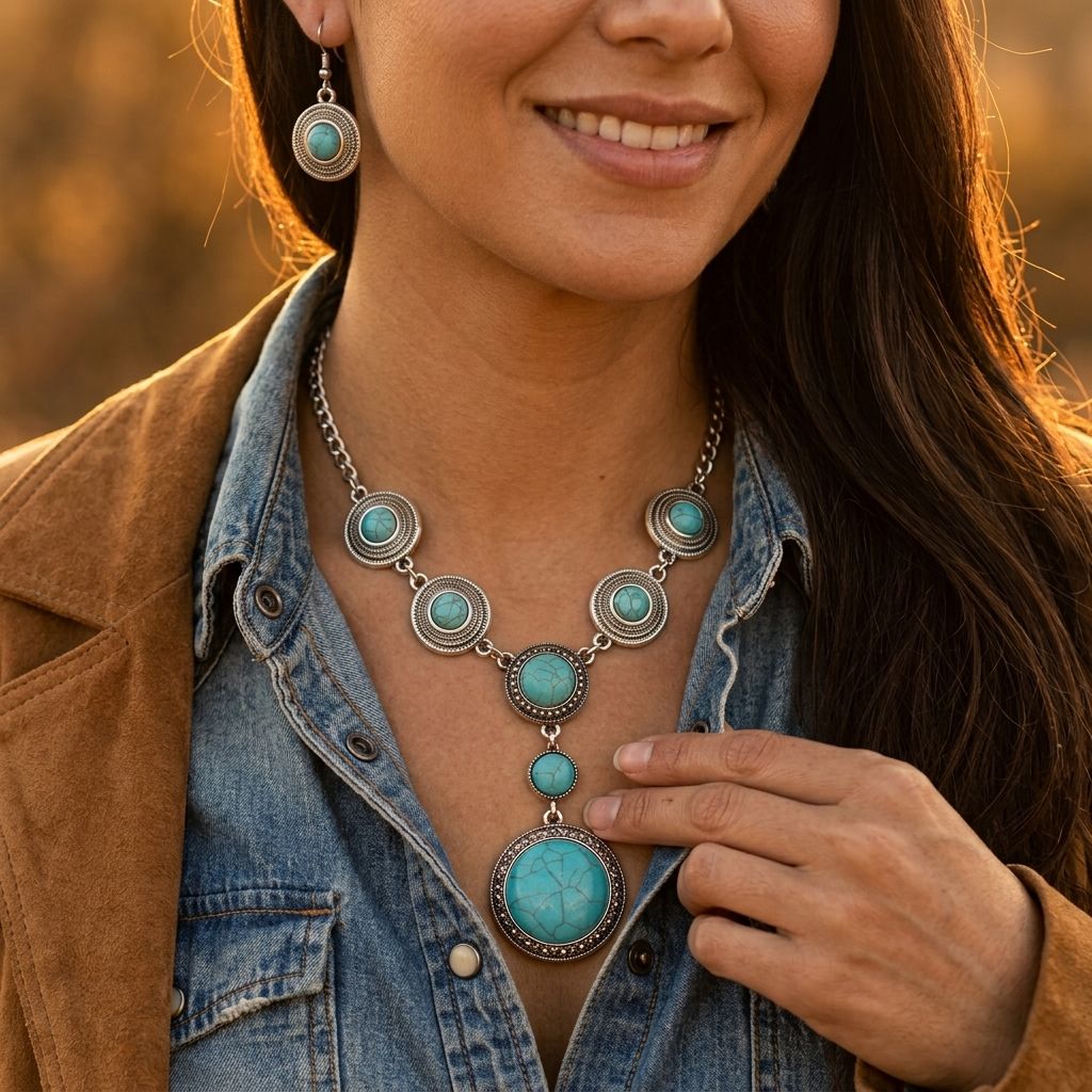 Vintage Bohemian Geometric Alloy Pendant Necklace Earrings Set