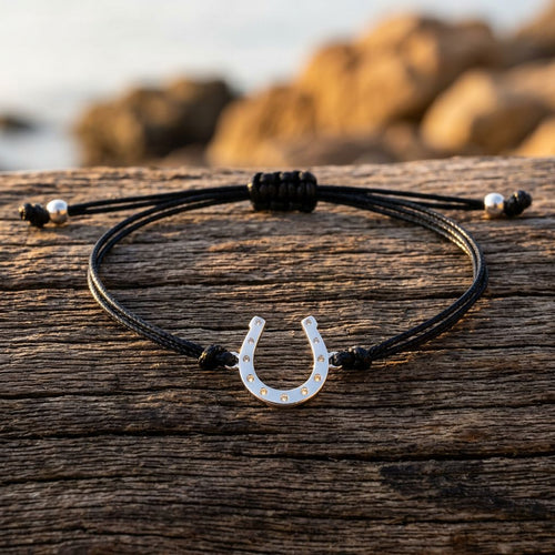 Adjustable Black Cord Crystal Horseshoe Bracelet