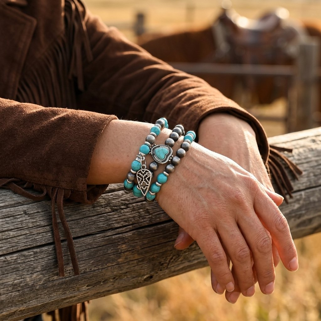 Boho Brass Turquoise Heart Charm Bracelet