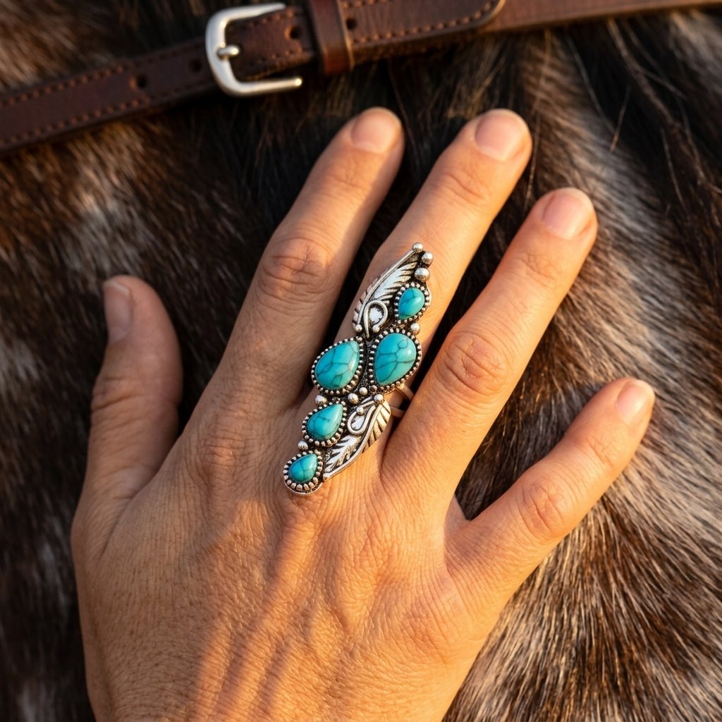Boho Silver Turquoise Teardrop Wing Ring