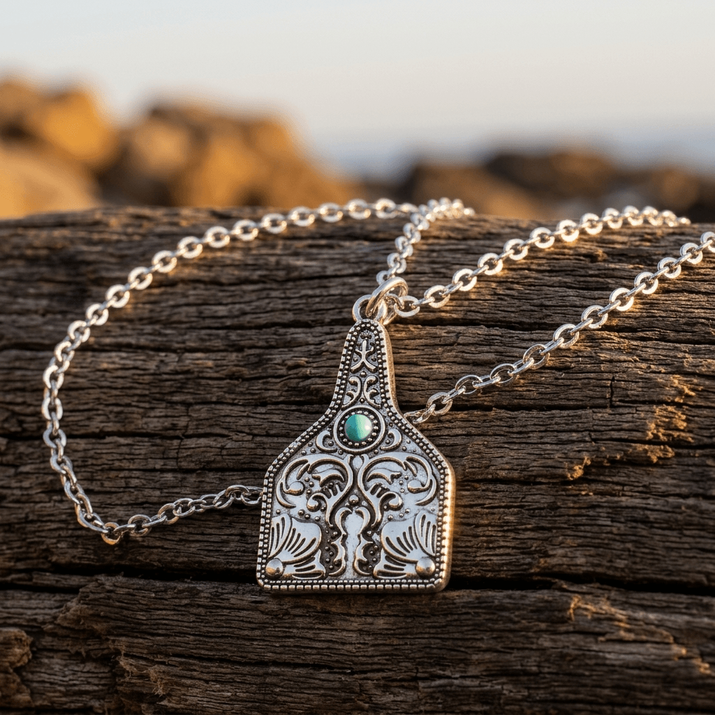 Scrollwork Tag Gold Pendant Necklace