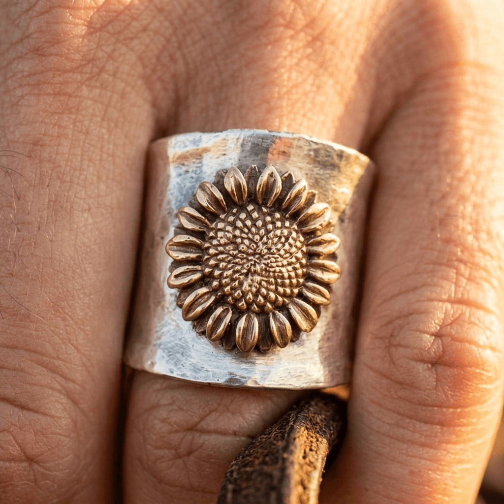 Vintage Gold Sunflower Statement Ring