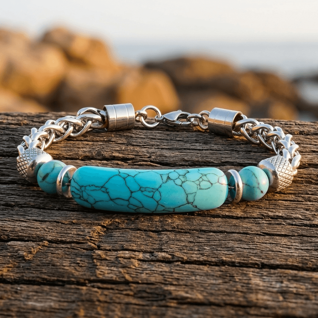 Vintage Turquoise Stainless Steel Symbol Bracelet