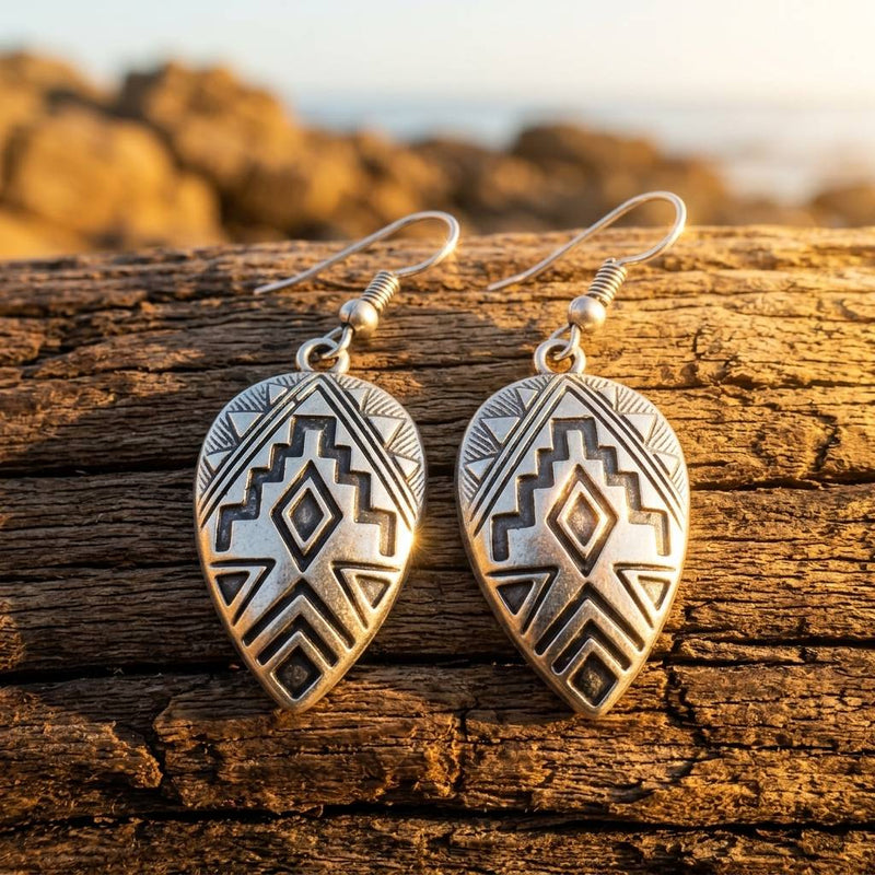 Southwestern Silver Stamped Oval Earrings