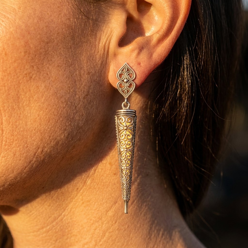 Vintage Silver Filigree Tapered Long Earrings