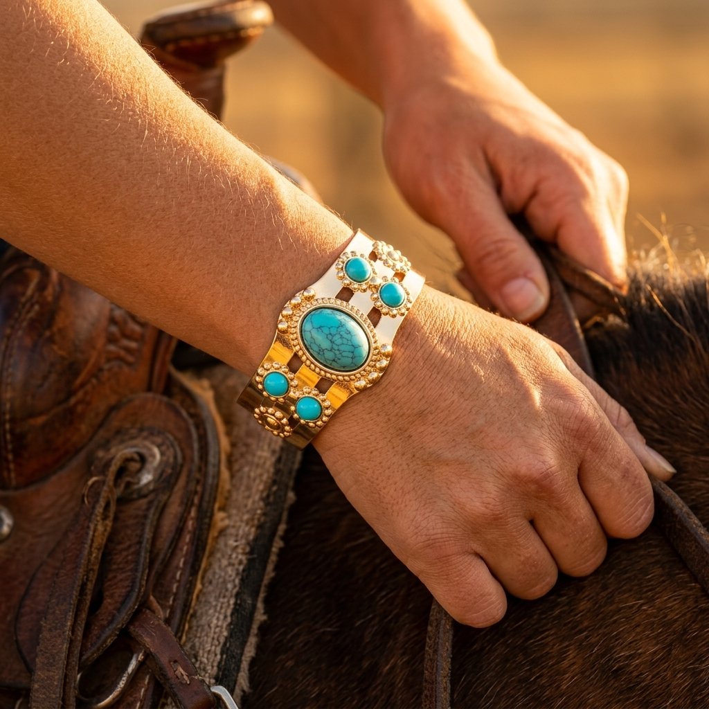 Boho Gold Turquoise Filigree Cuff Bracelet