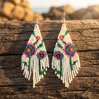 Bohemian Beaded Floral Triangle Fringe Earrings