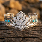 Boho Silver Lotus Turquoise Cuff Bracelet