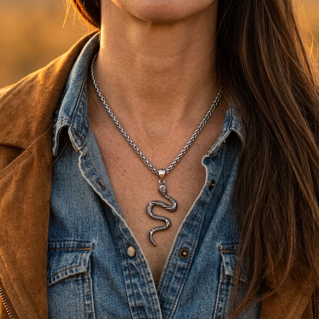 Gothic Silver Snake Pendant Necklace