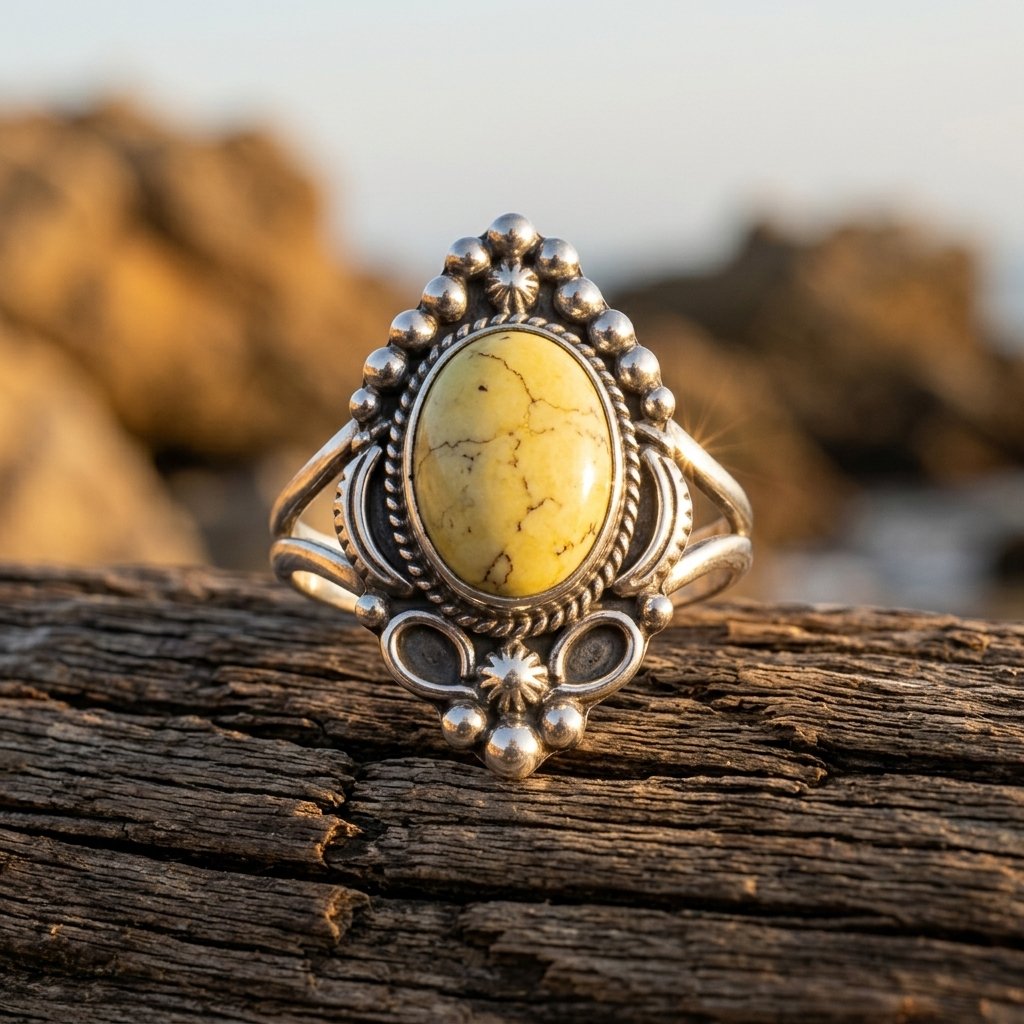 Gold Beaded Turquoise Star Pendant Ring