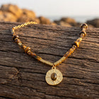 Boho Retro Gold Tiger Eye Round Pendant Necklace