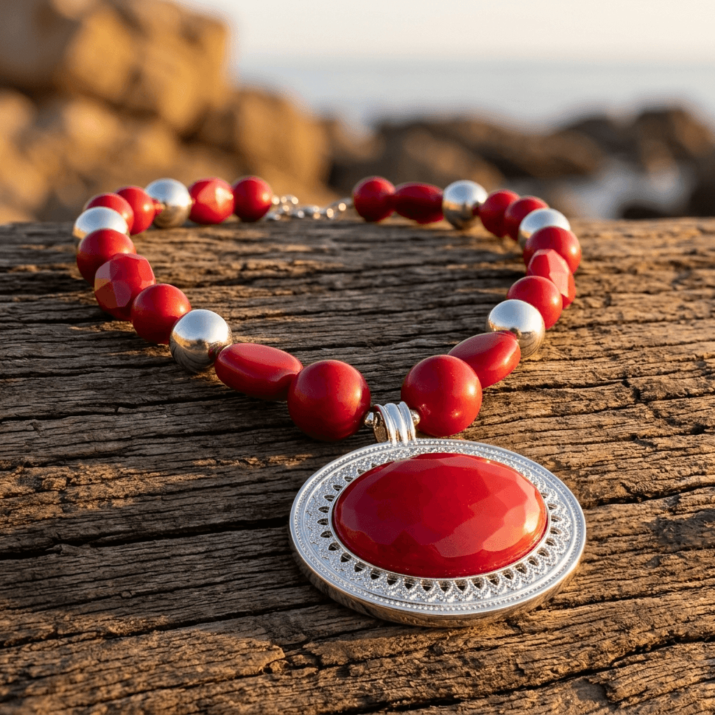 Unique Red Bead Punk Pendant Necklace