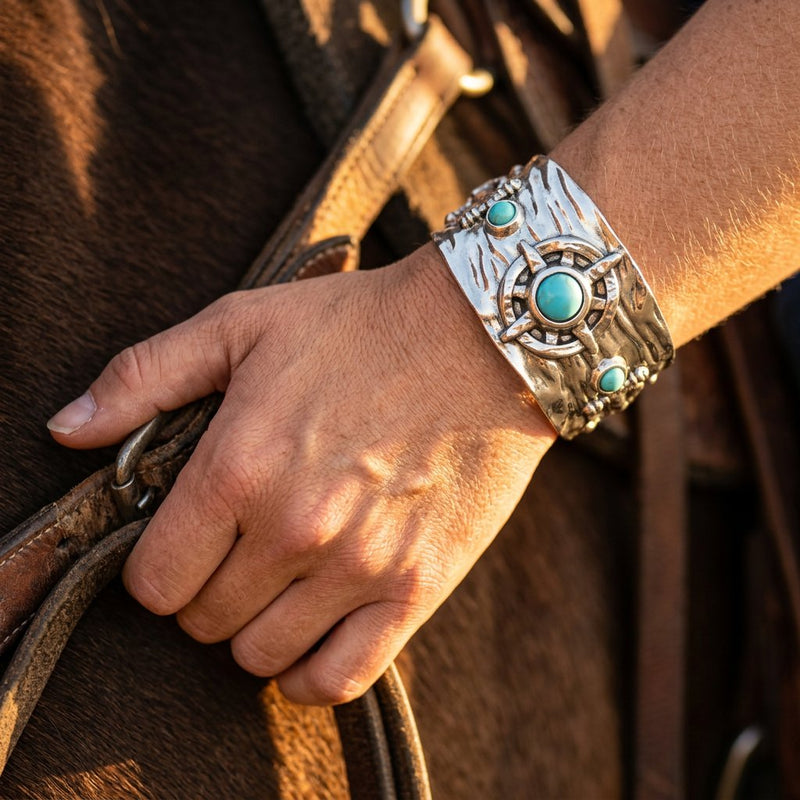Boho Silver Turquoise Compass Bracelet