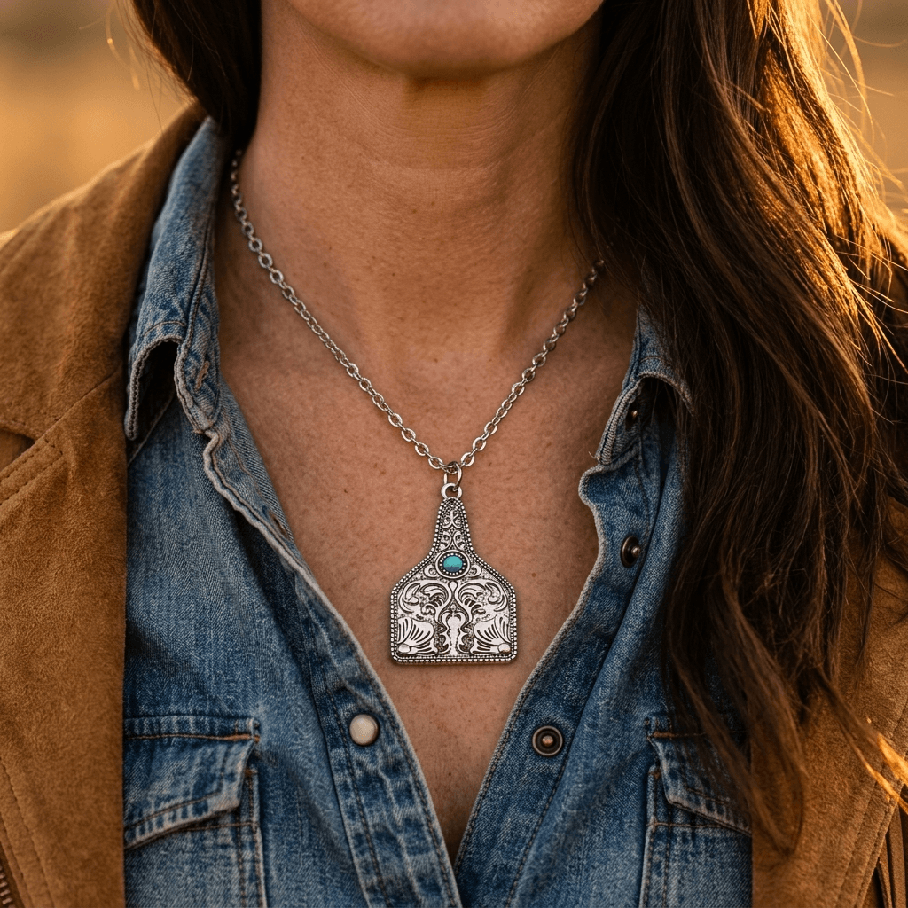 Scrollwork Tag Gold Pendant Necklace
