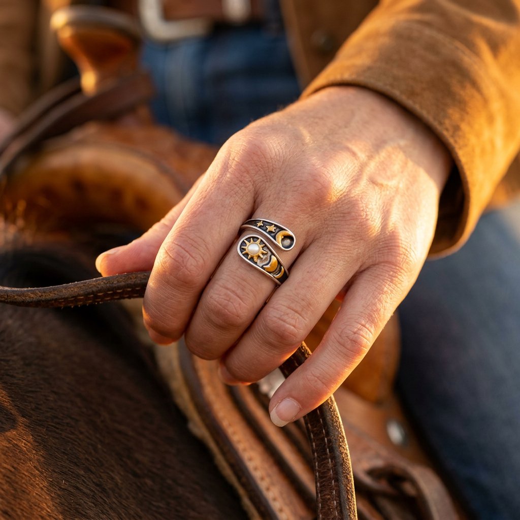 Celestial Silver Gold Sun Moon Opal Ring