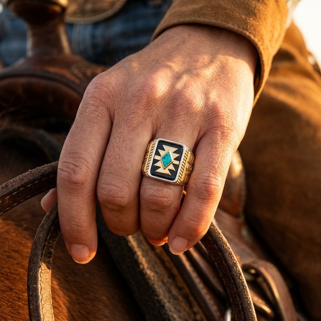 Southwestern Gold Turquoise Diamond Ring