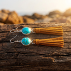 Turquoise Silver Tassel Dangle Earrings