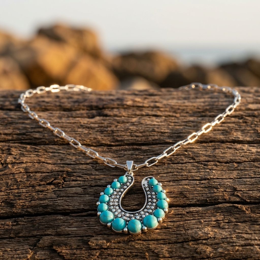 Vintage Silver Turquoise Horseshoe Necklace