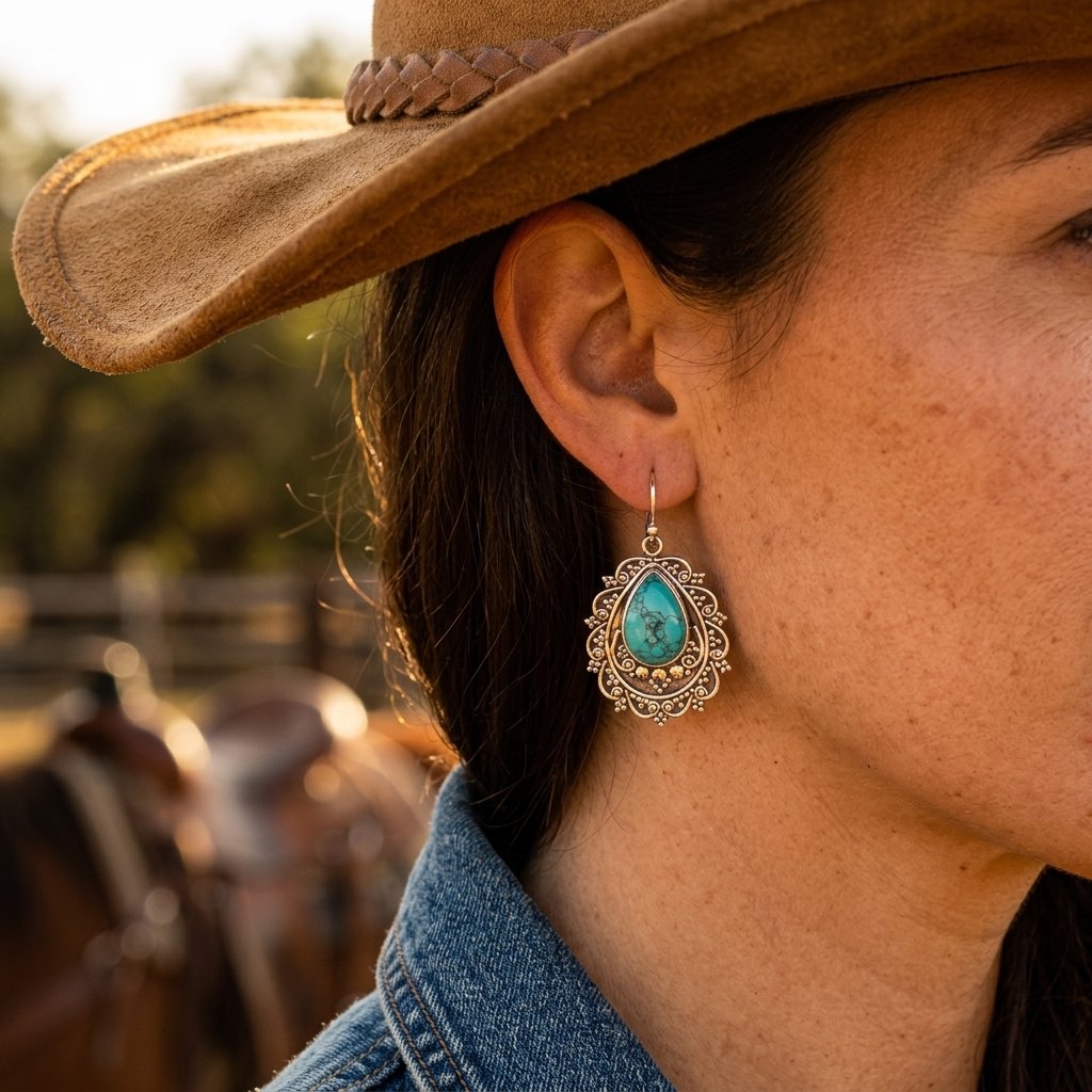 Boho Silver Filigree Turquoise Teardrop Earrings