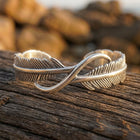 Boho Silver Feather Leaf Cuff Bracelet