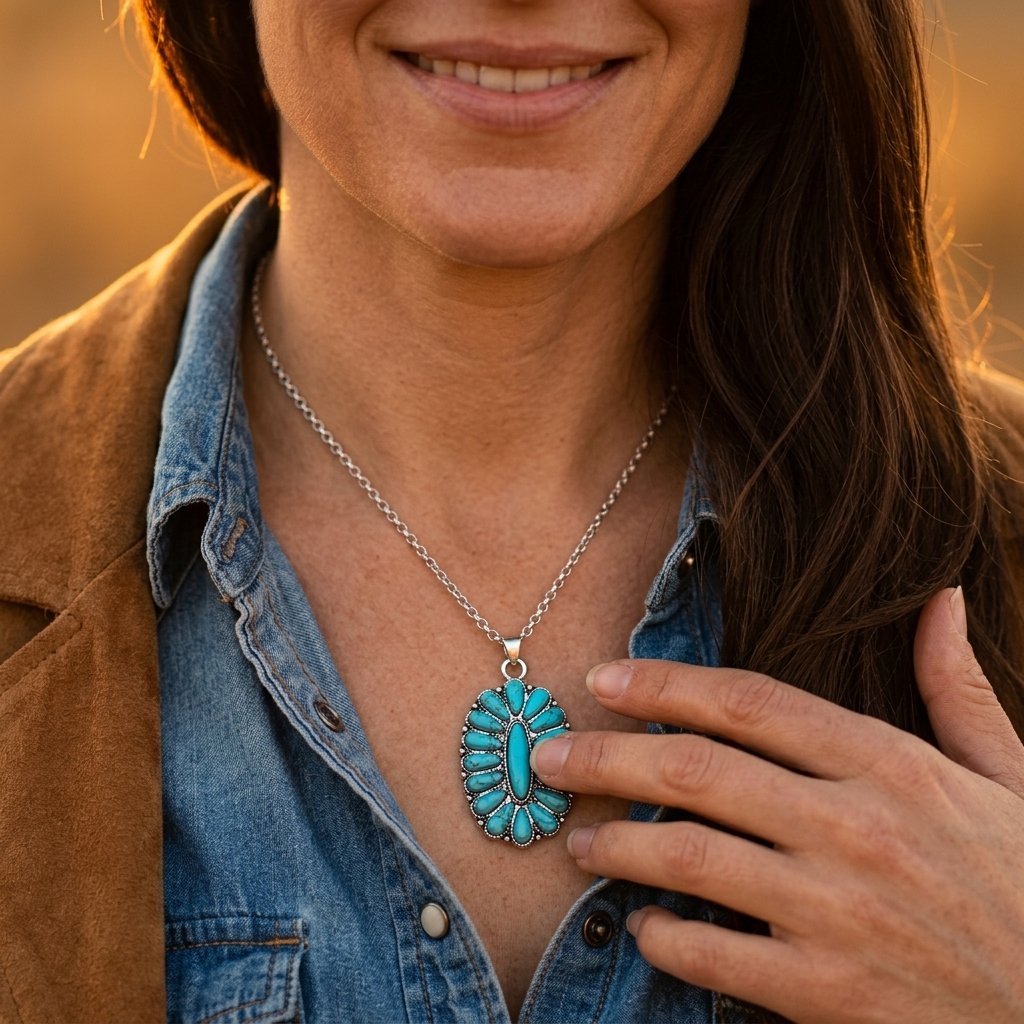 Boho Silver Turquoise Inlay Necklace