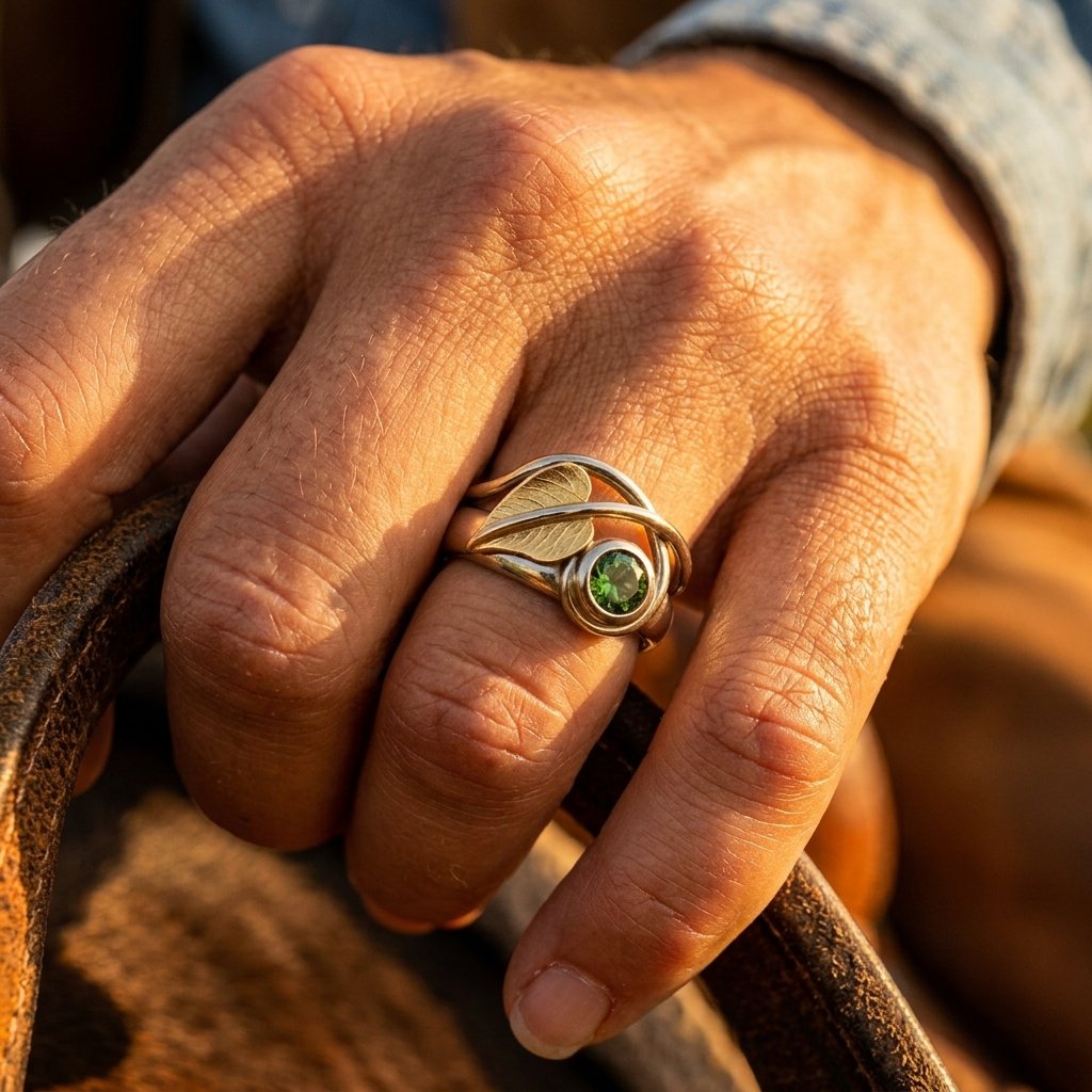 Gold Leaf Peridot Round Cocktail Ring