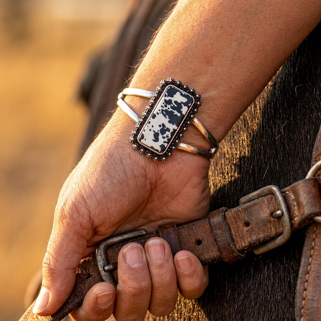 Retro Western Cowhide Acrylic Cuff Bangle Bracelet