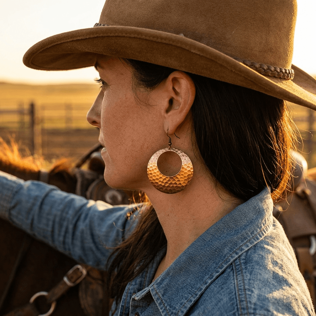 Bohemian Copper Hoop Drop Earrings