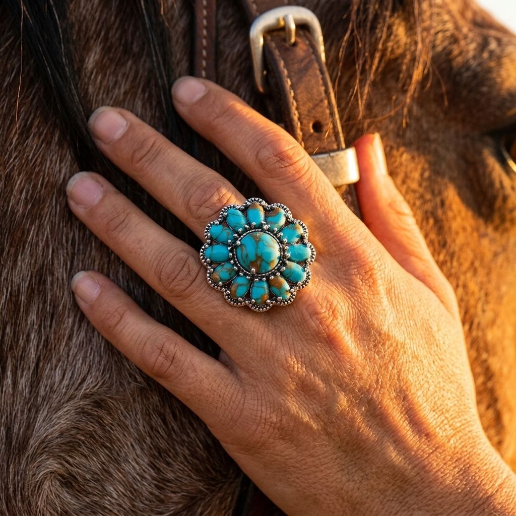 Boho Silver Turquoise Cluster Flower Ring