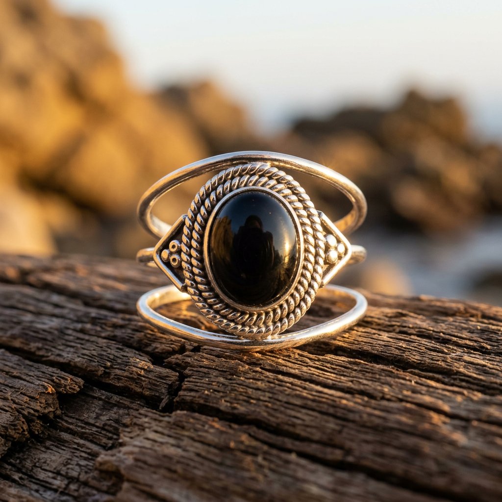 Vintage Silver Black Onyx Oval Ring