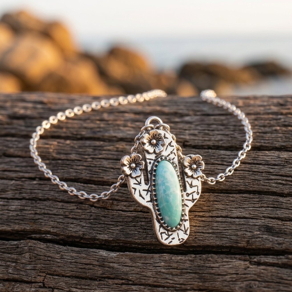 Boho Silver Turquoise Filigree Flower Necklace