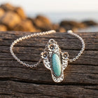 Boho Silver Turquoise Filigree Flower Necklace