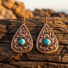 Vintage Silver Turquoise Teardrop Dangle Earrings