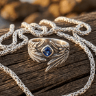 Vintage Angel Wing Silver Blue Stone Ring Necklace