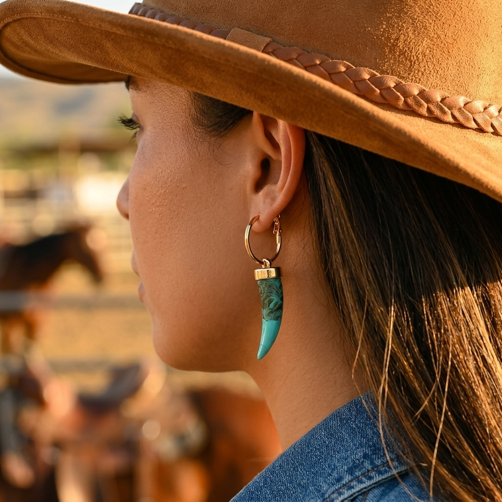 Turquoise Gold Ornate Tusk Earrings