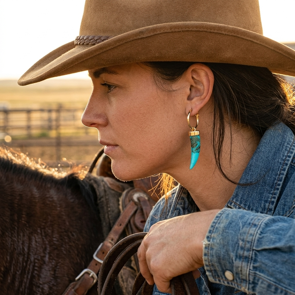 Turquoise Gold Ornate Tusk Earrings