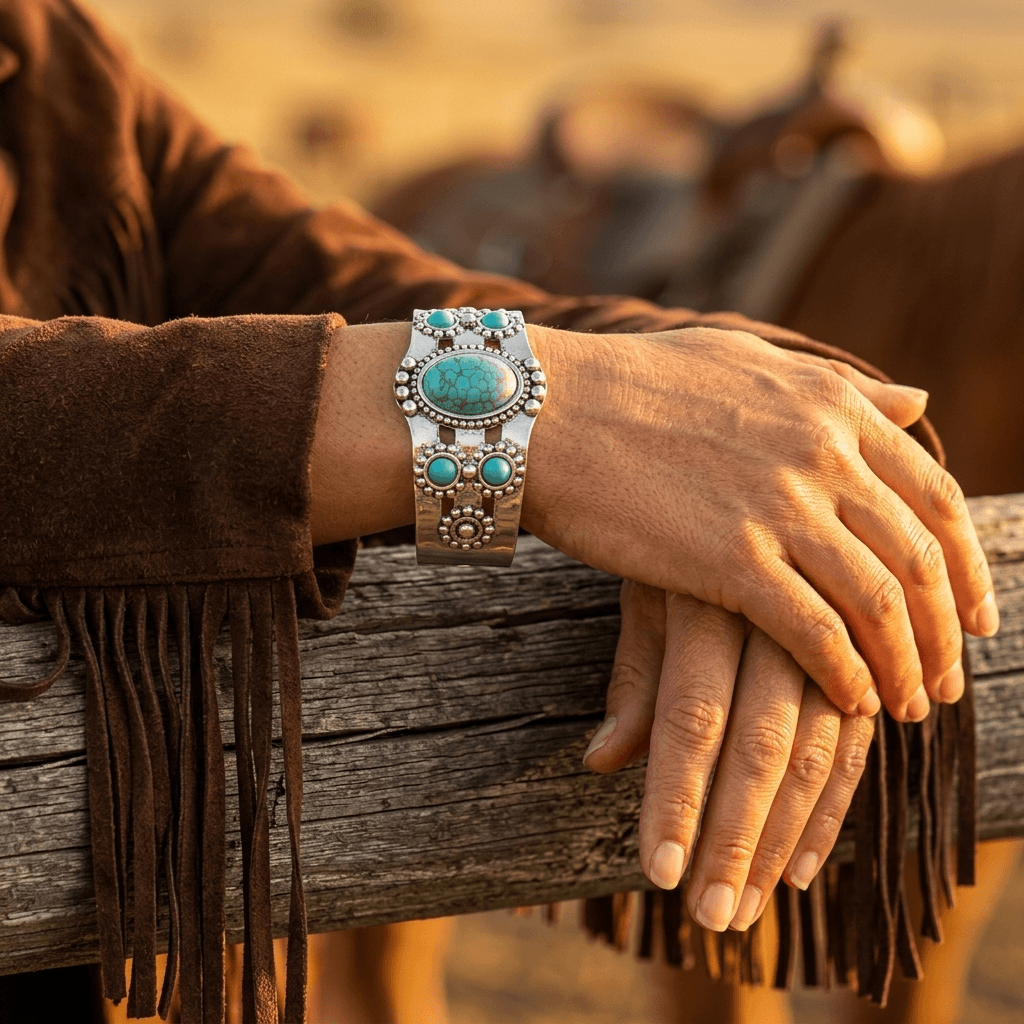 Bohemian Turquoise Sterling Silver Statement Bracelet