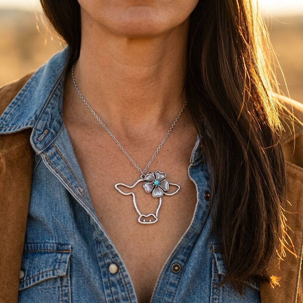 Bohemian Silver Turquoise Cow Necklace