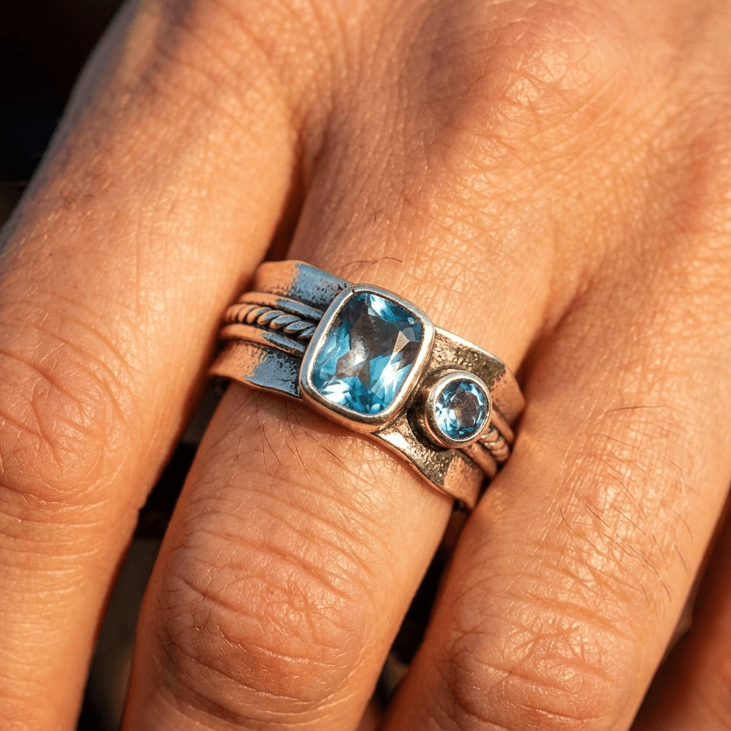 Blue Topaz Two Stone Ring